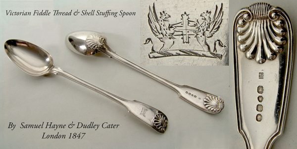 Flatware Antique Silver Victorian Fiddle Thread & Shell Basting Spoon