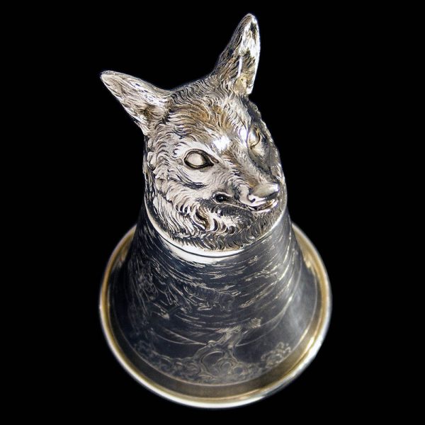 A Continental Sterling Silver Fox Head Stirrup Cup