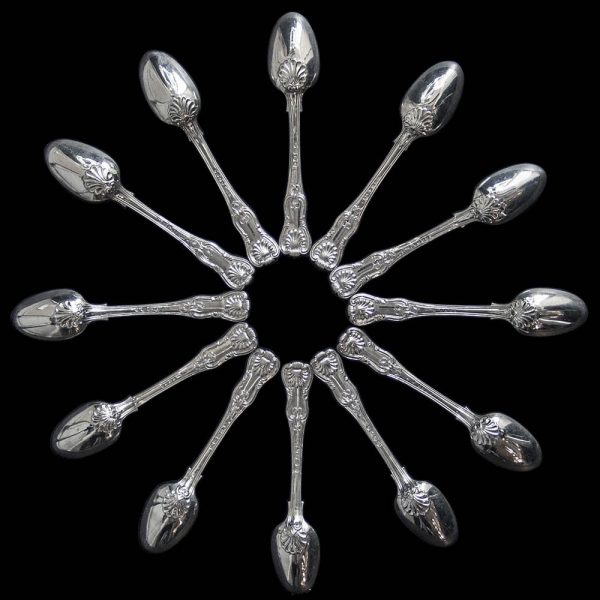 Set of 12 William Chawner Antique Silver Hour Glass Pattern Teaspoons