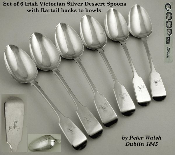 Antique Silver Irish Dessert Spoons