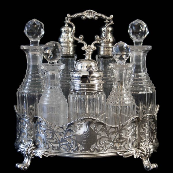 Antique English Victorian Silver Seven Bottle Cruet by George Fox