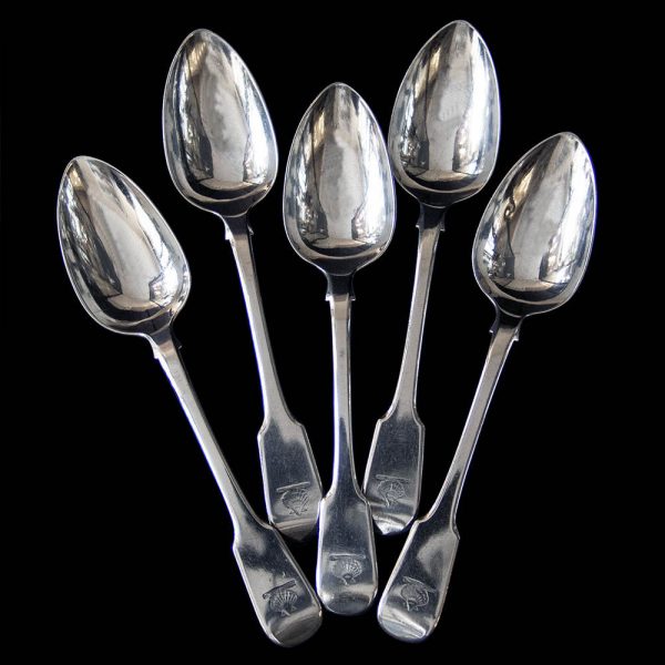 Set of 5 Georgian Silver Fiddle Pattern Table Spoons