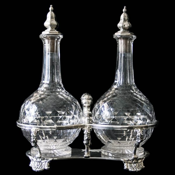 Silver & crystal English Victorian Oil and Vinegar cruet by Robert Garrard II