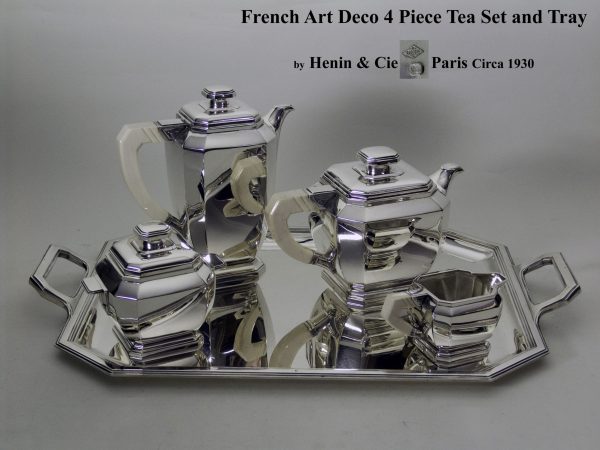 Art Deco Silver Four Piece Tea Set and Tray