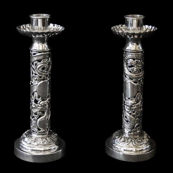 A pair of Chinese Export Silver Candlesticks