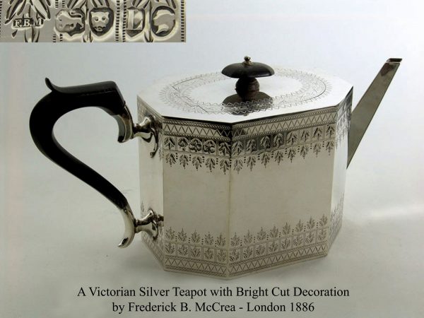 Antique Silver Victorian Bright-Cut Teapot
