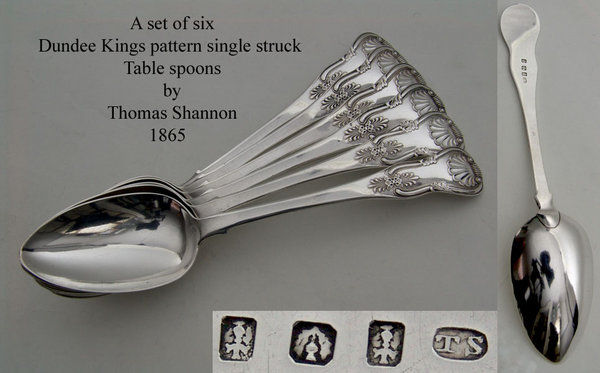 Flatware Set of six Antique Silver Kings pattern single struck table spoons