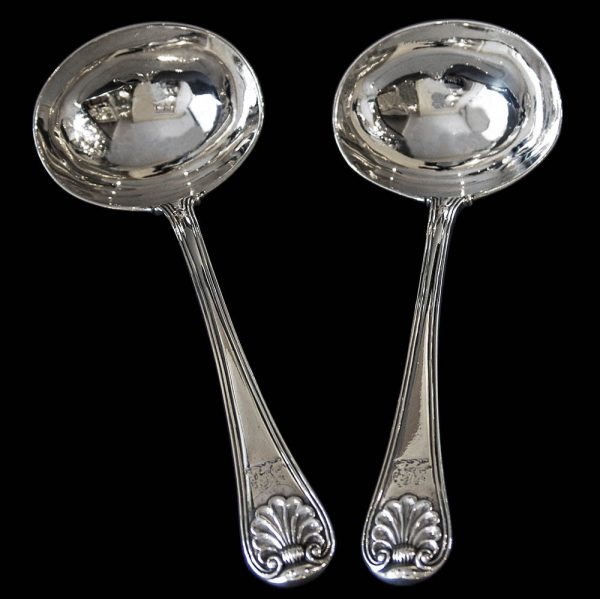 PAUL STORR Antique Silver Old English Thread and Shell Sauce Ladles Military