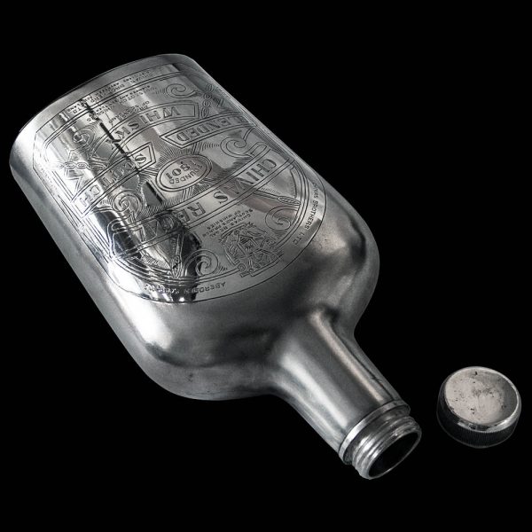 Silver Whiskey Flask in the form of a Chivas Regal Bottle